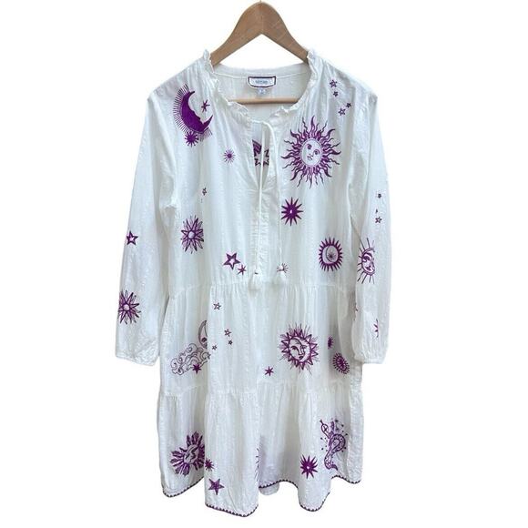 Johnny Was Andromeda Tiered Field Dress A Line Sz S Embroidered Celestial White - Picture 1 of 7